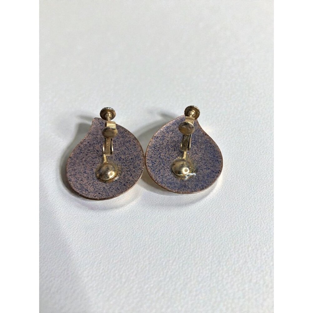 Vintage 1950s-1970s Enamel Copper Earrings, Purple and Blue Abstract Design - Picture 4 of 6